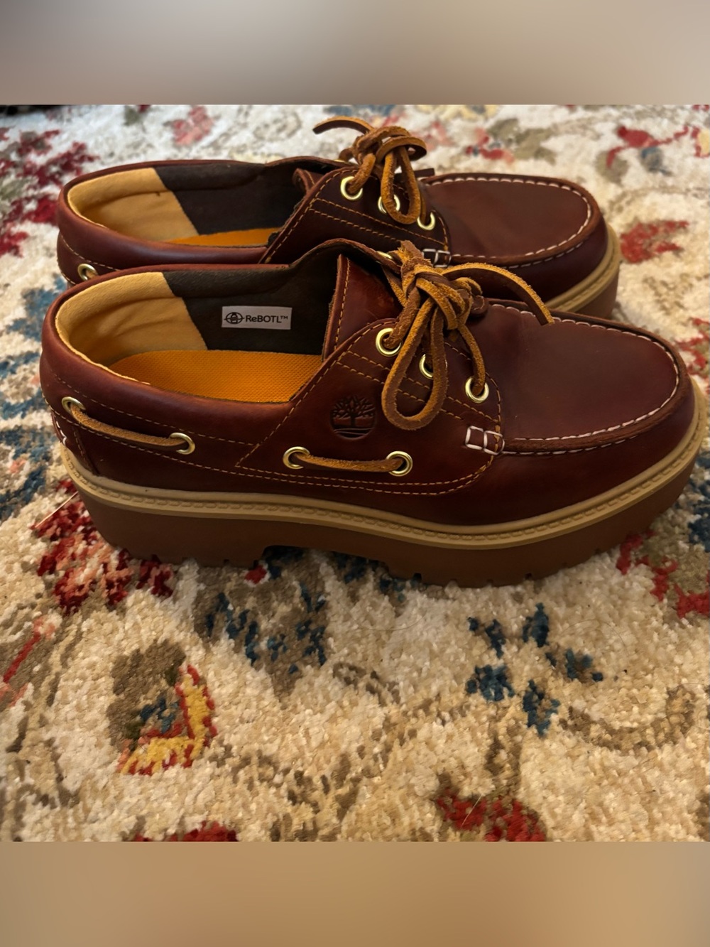 Timberland Women's Brown Leather Loafers with platform lug sole